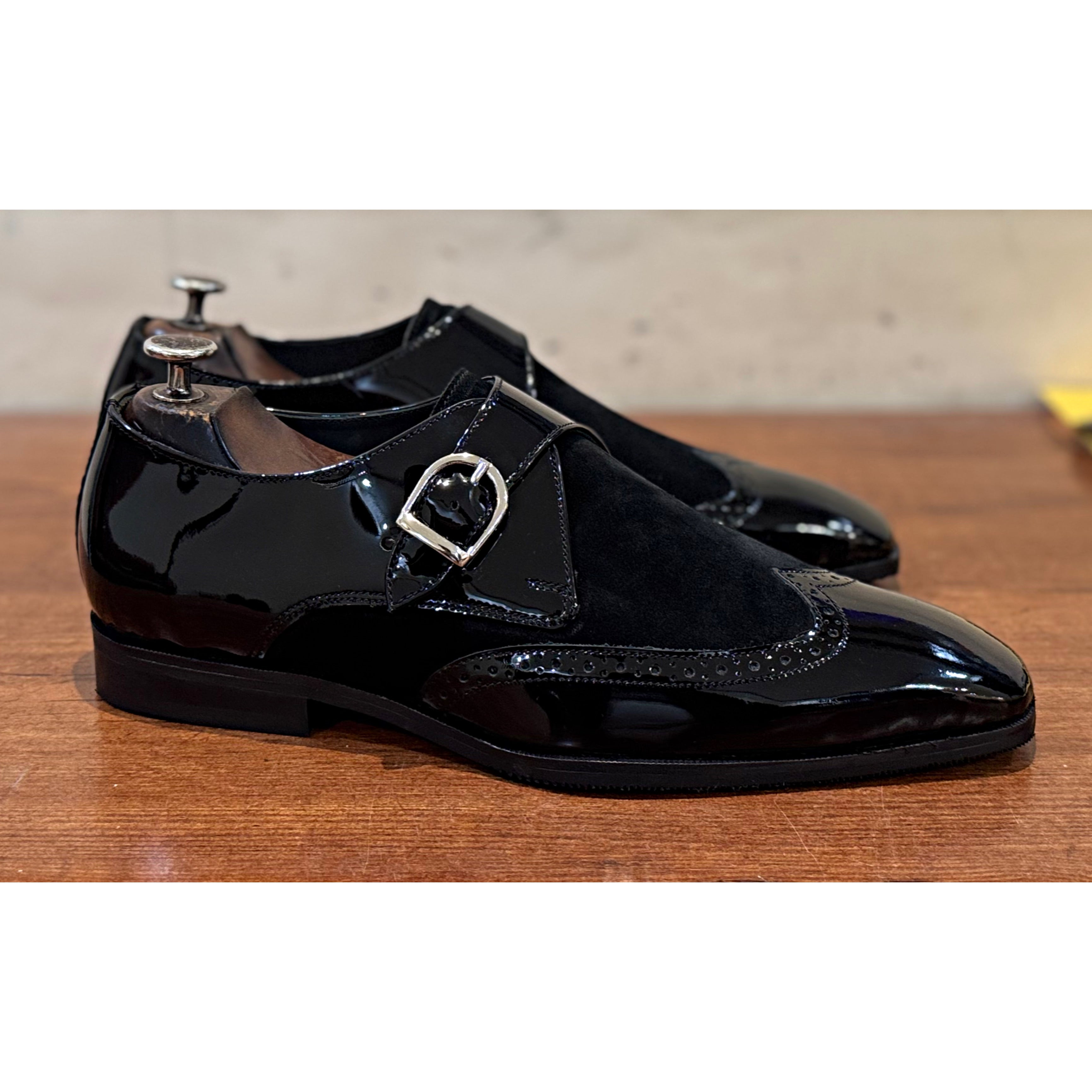 Black Patent Single Monk Straps