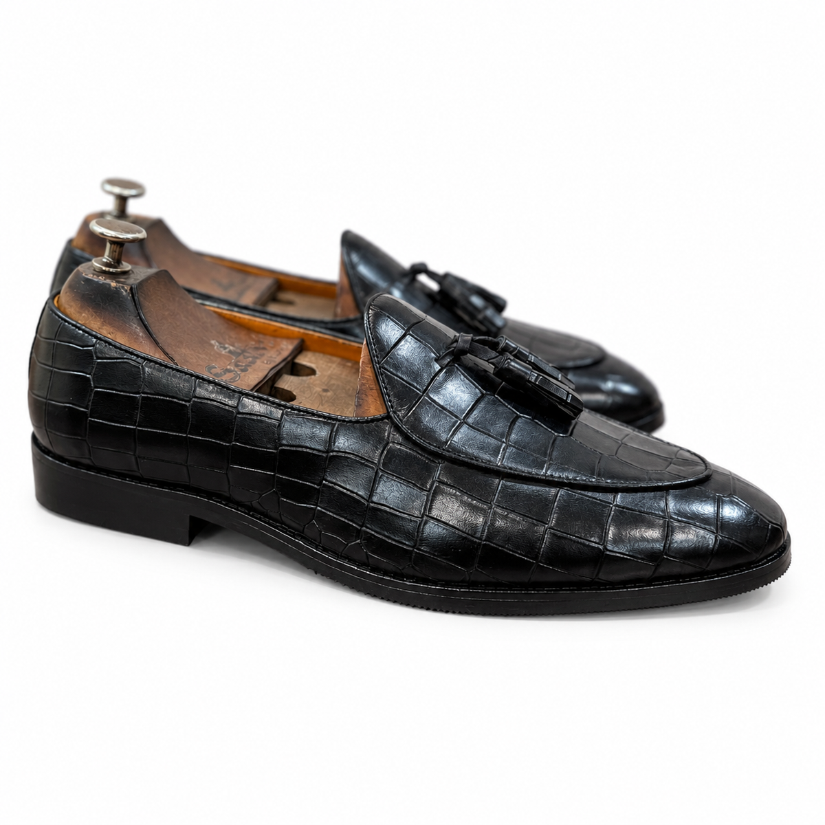 Noir Croco Royale Tassel Loafers