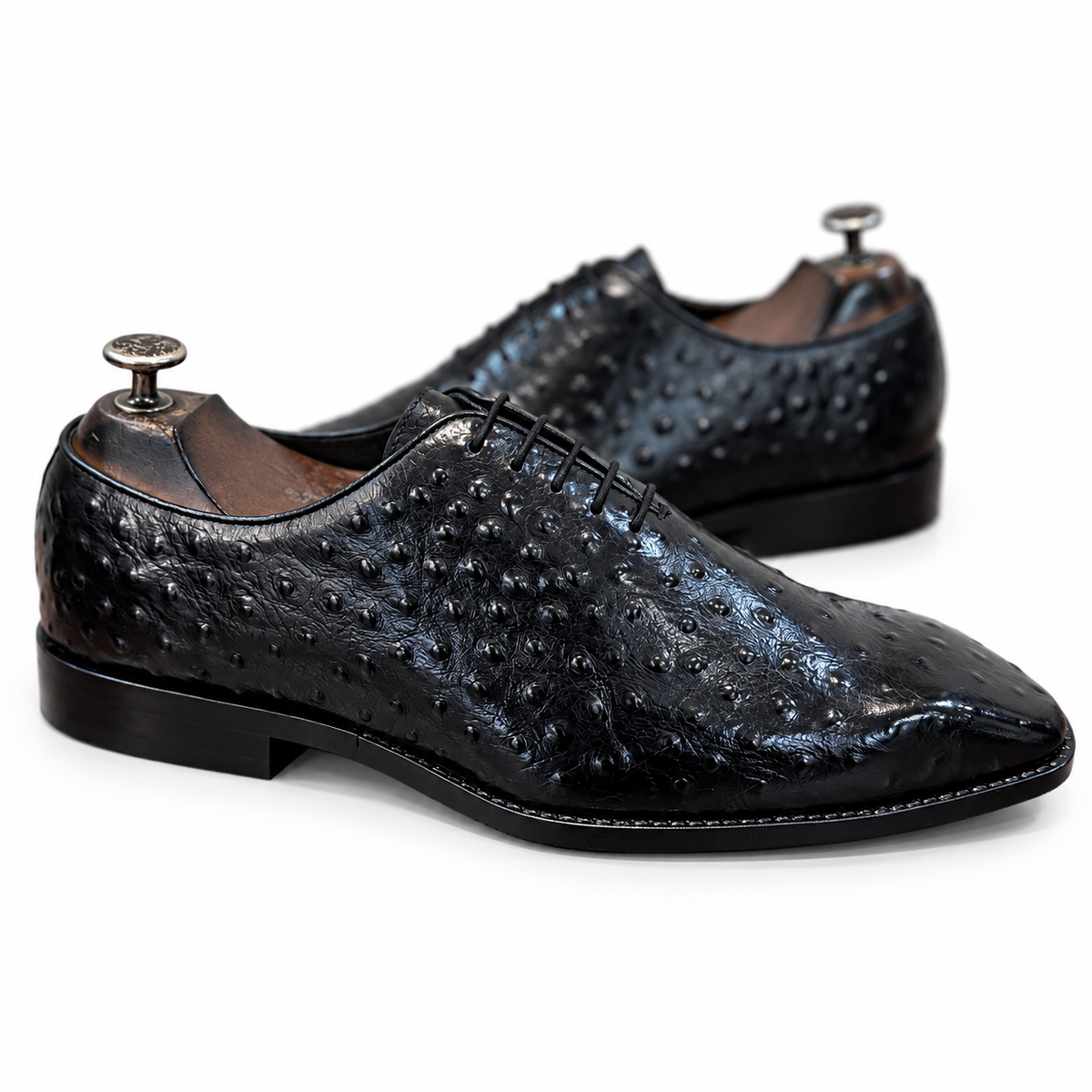 Nero Ostrich Leather Wholecut Oxfords