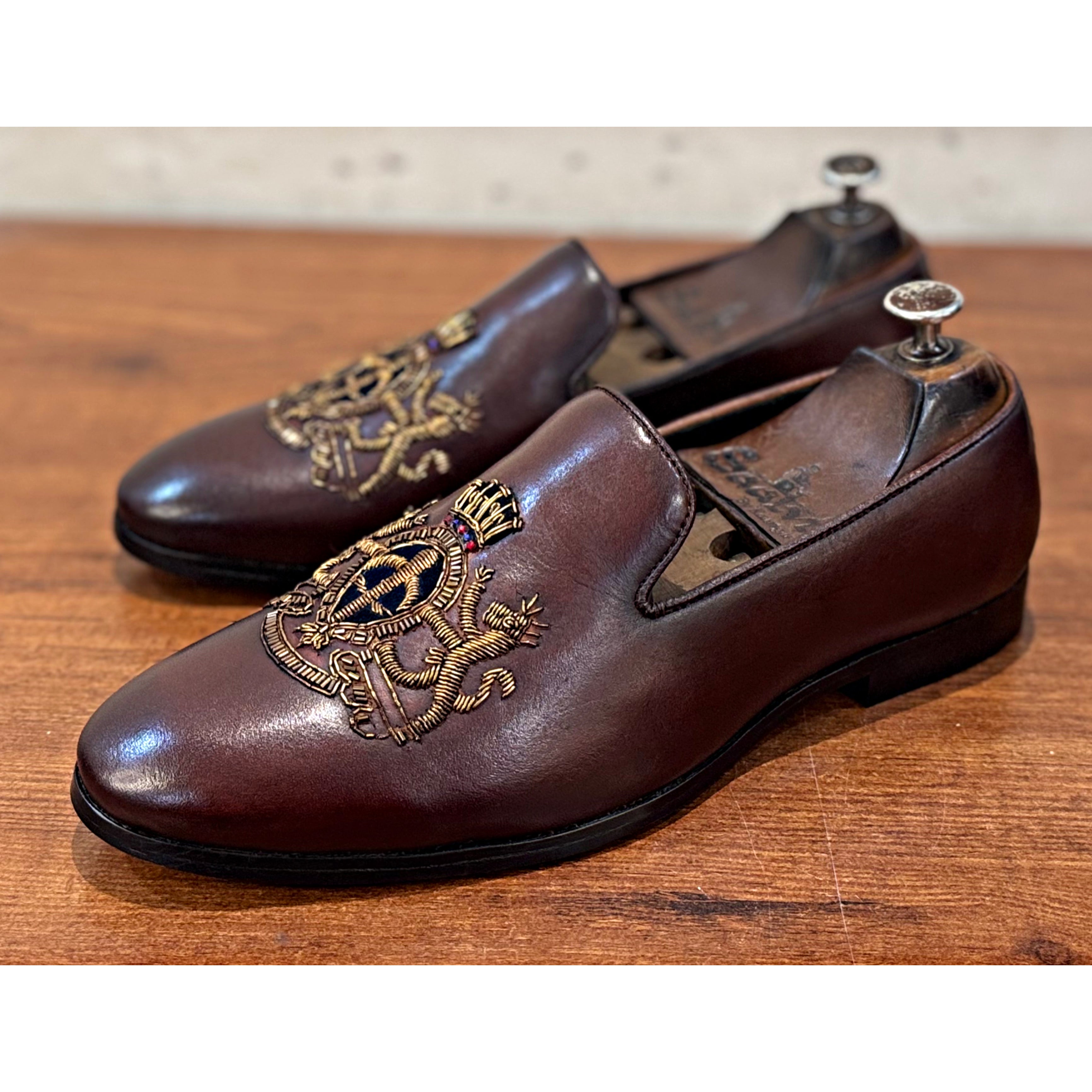 Royal Hand Zardosi Slipons Brown