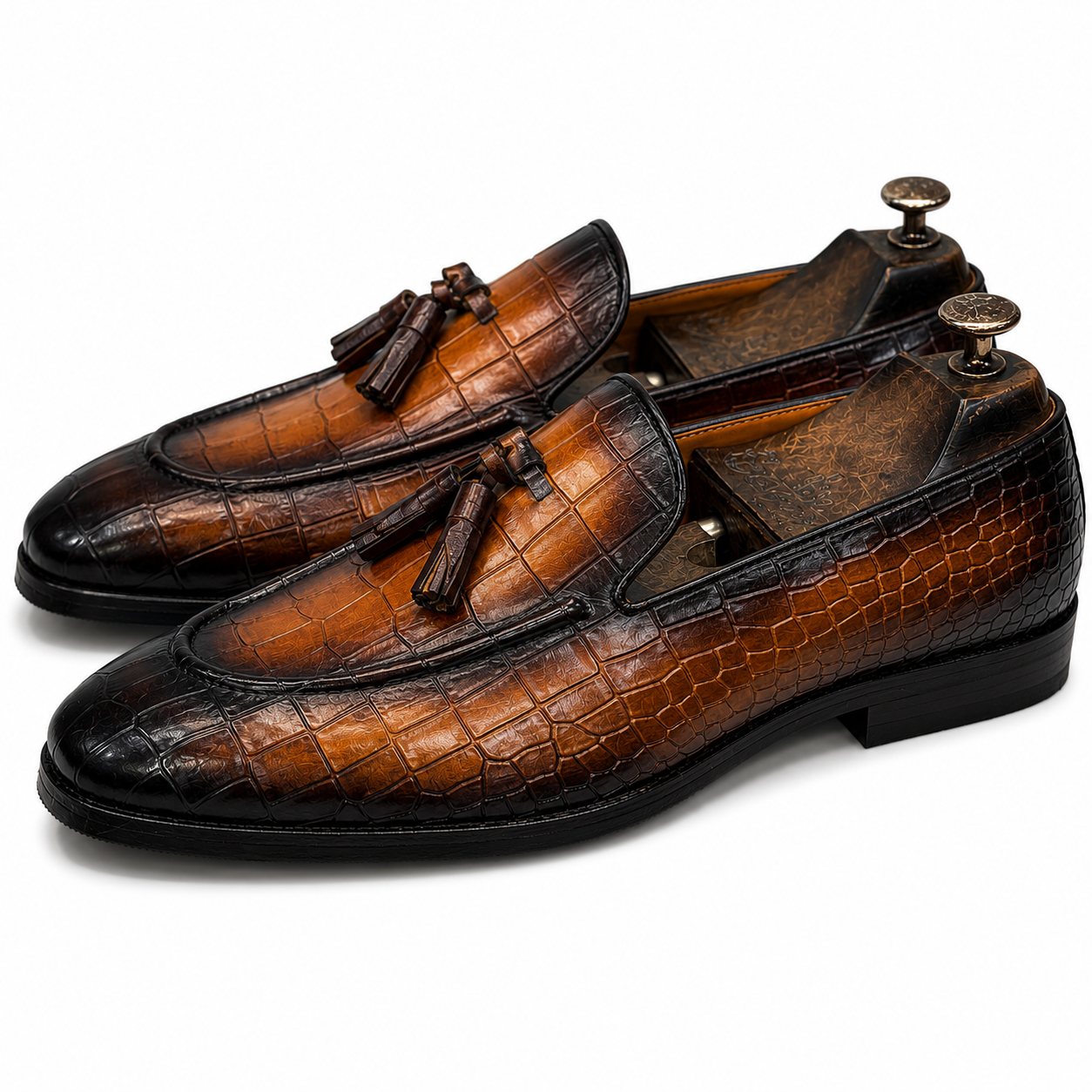 Espresso Monarch Croc Tassel Loafers