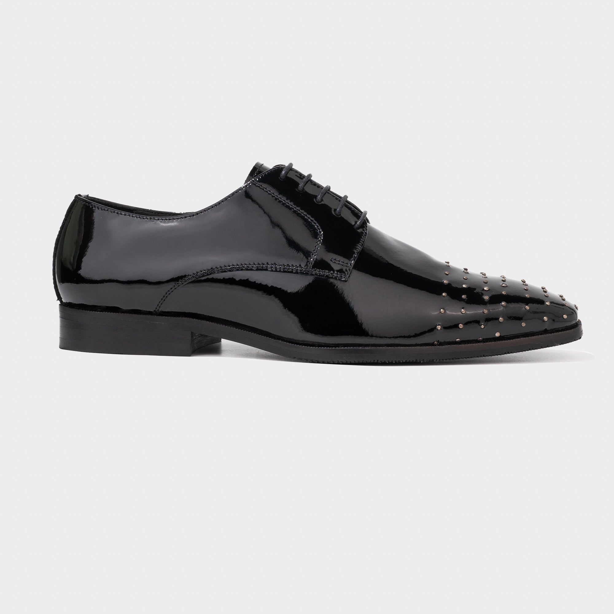 Black Patent Derby with Studs