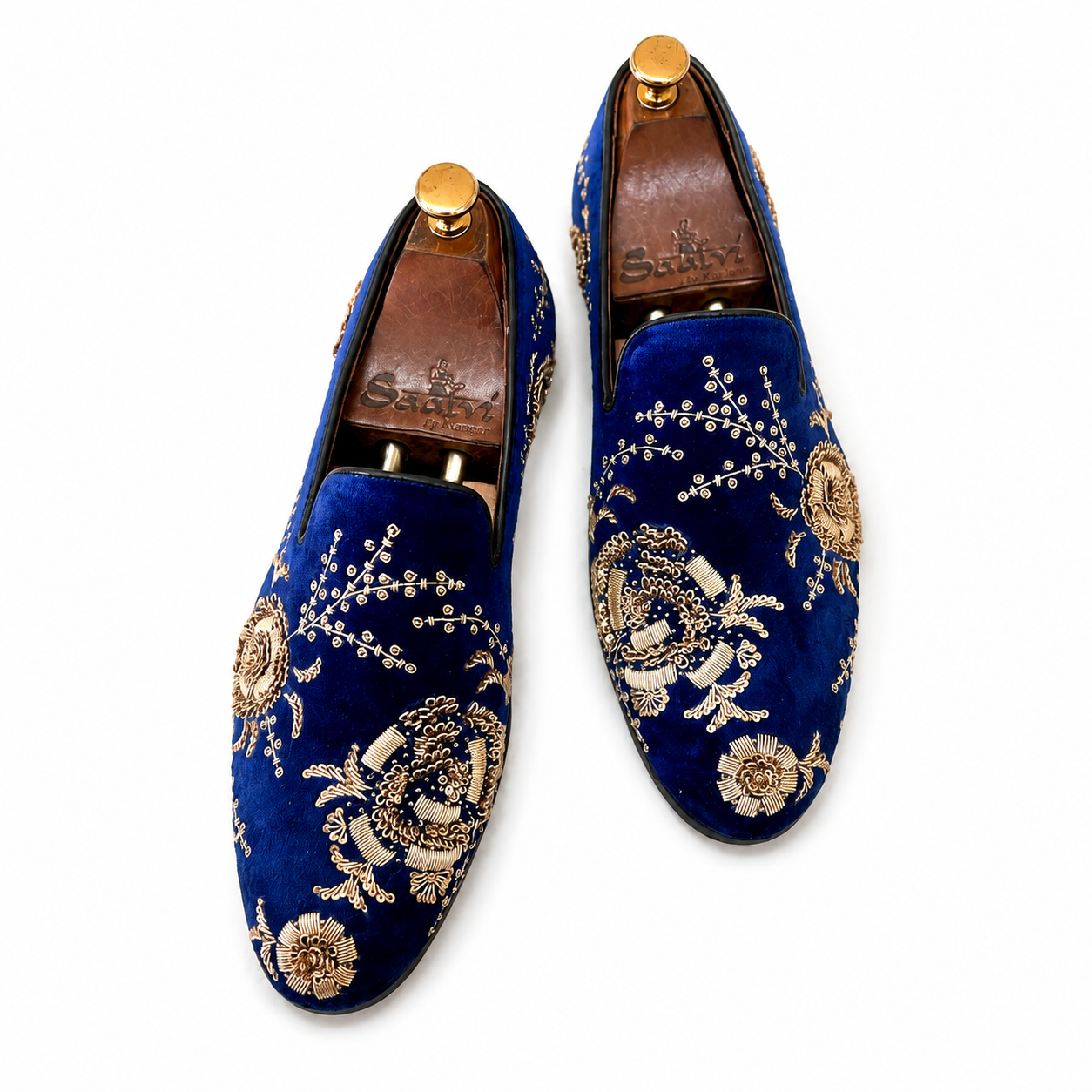 Blue Velvet Gold Zardosi Embroidery