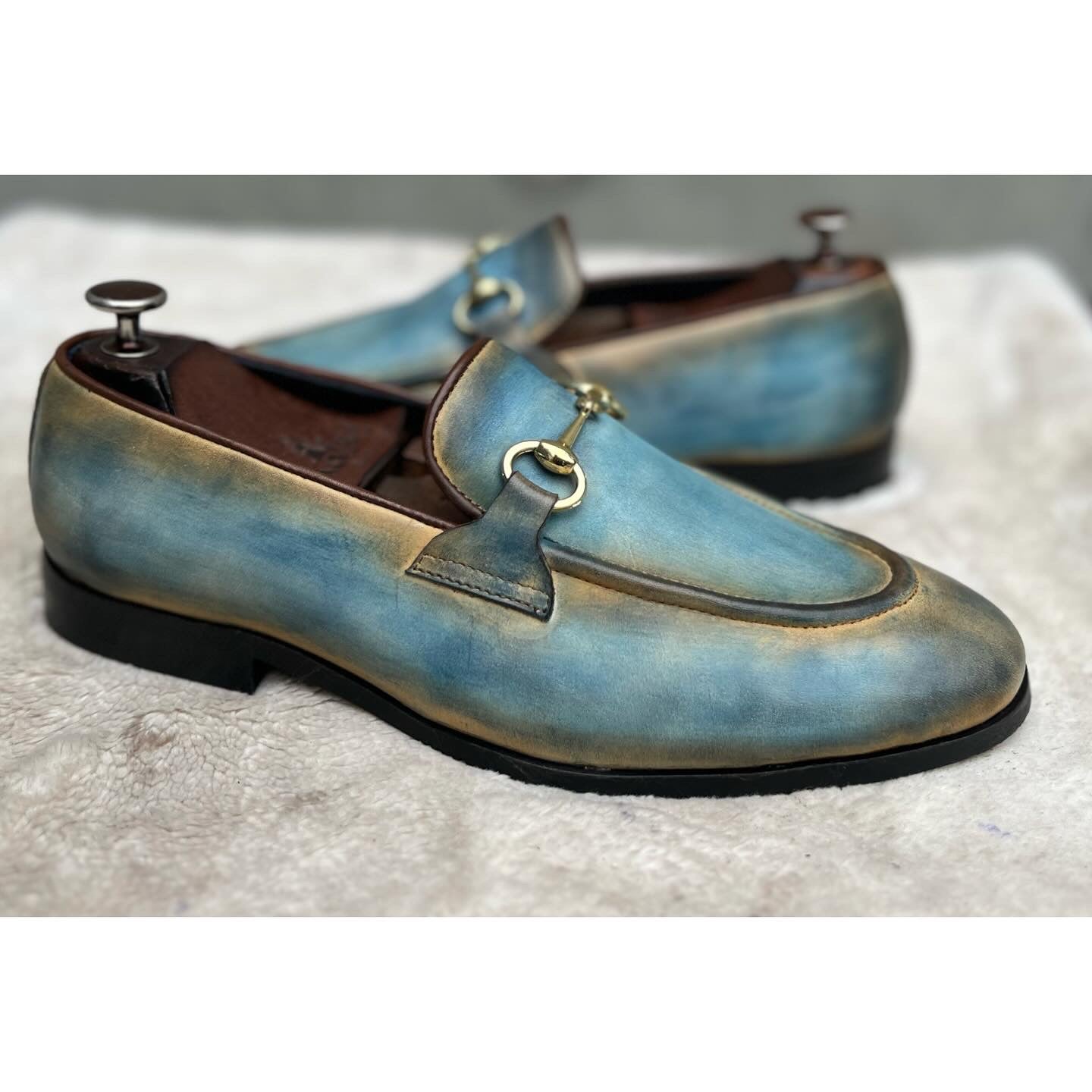 Horsebit Loafers Blue Hand Patina