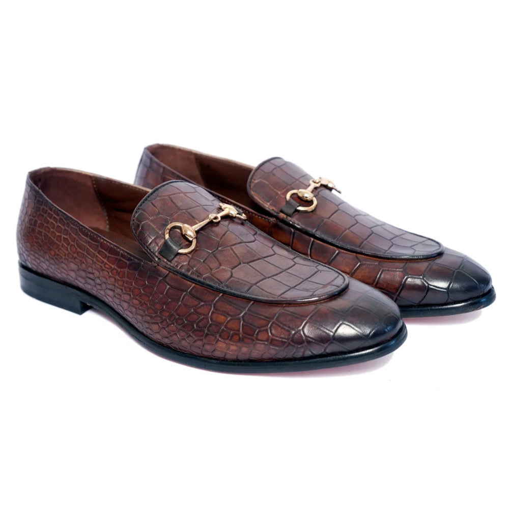Saalvi Imperial Cognac Croco Horsebit Loafers
