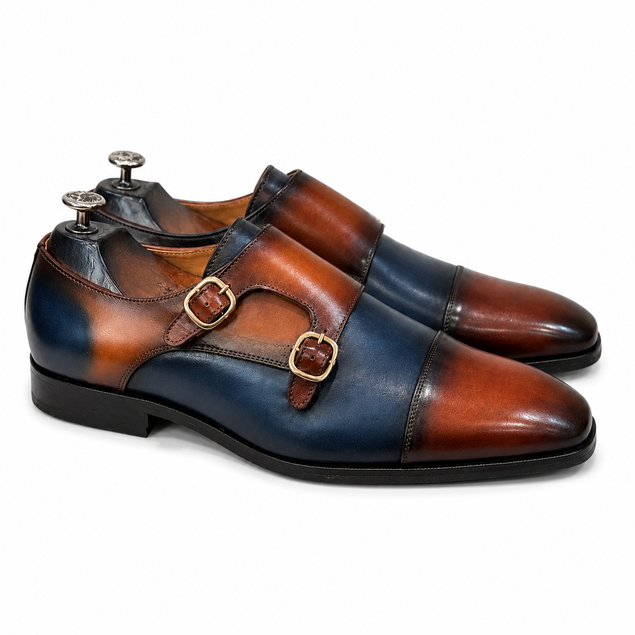 The Belgravia Admiral – Navy & Cognac Double Monk Strap Shoes