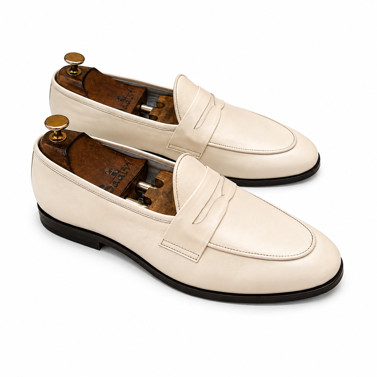 Ivory Leather Penny Loafers – Cream