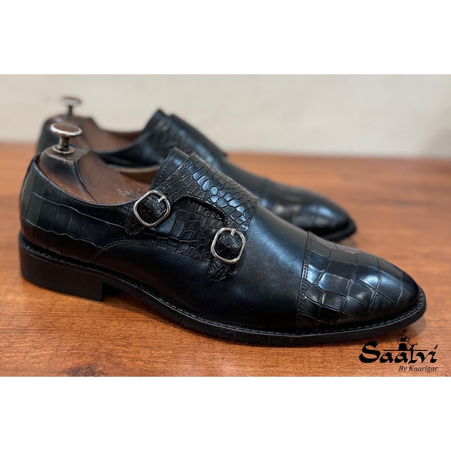 Edison - Black Croco Monk Strap