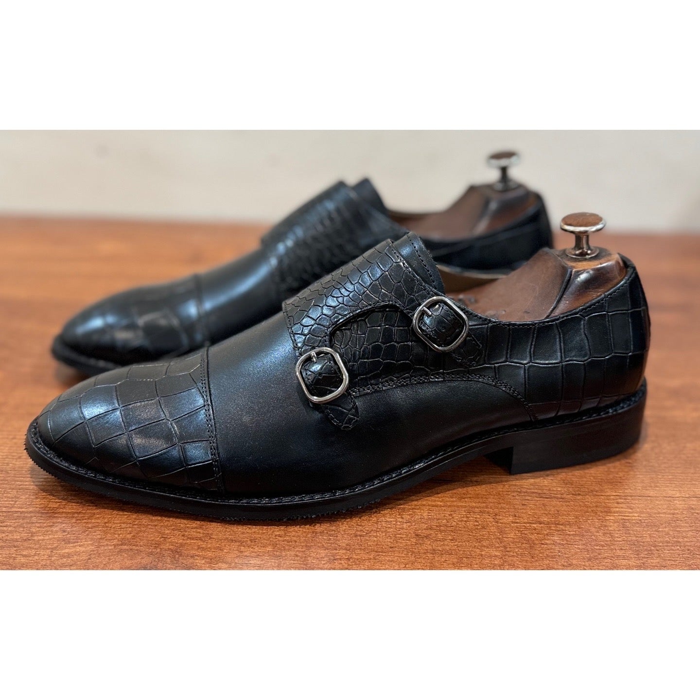 Edison - Black Croco Monk Strap