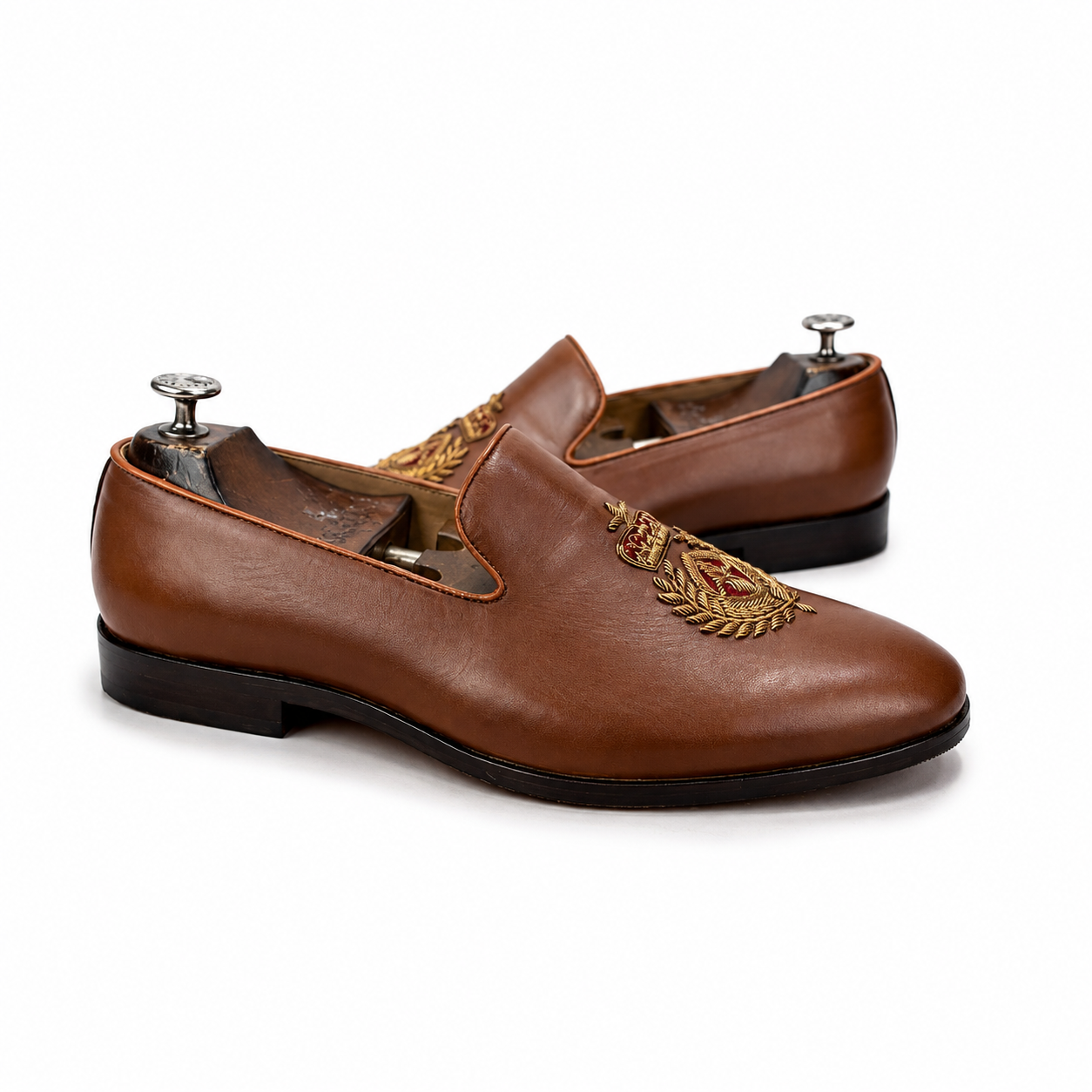 Royal Heritage Brown Embroidered Loafers