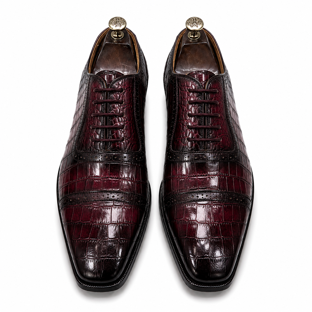 Imperial Burgundy Croc-Embossed Brogue Oxford Shoes
