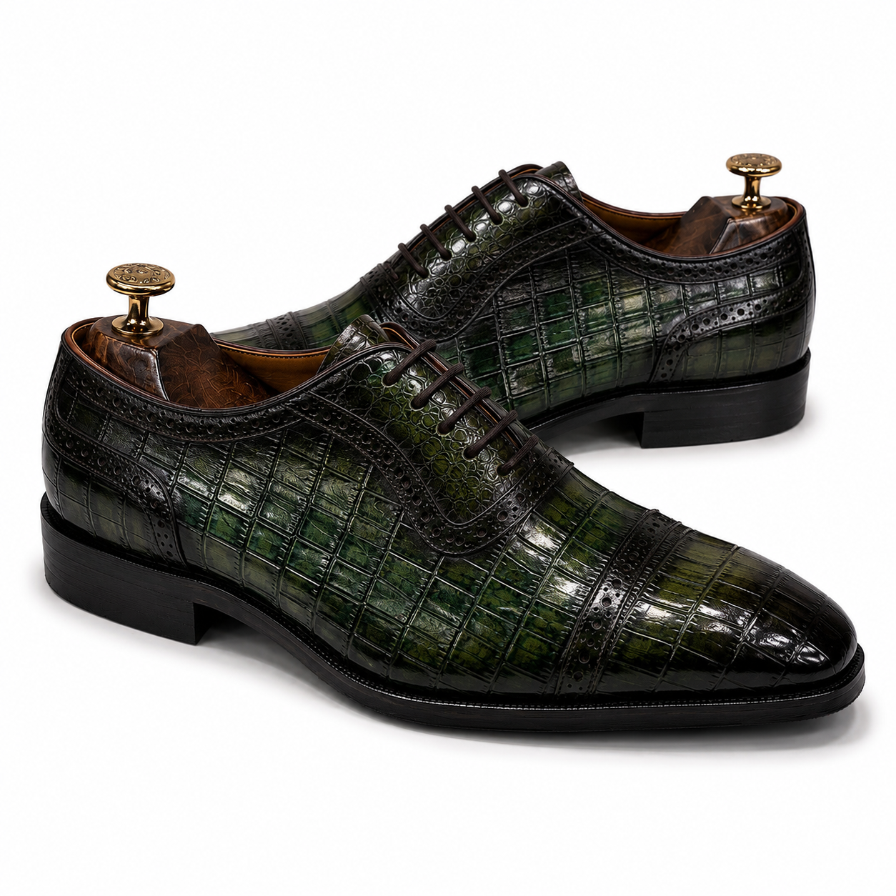 Regal Emerald Croc-Embossed Brogue Oxford Shoes