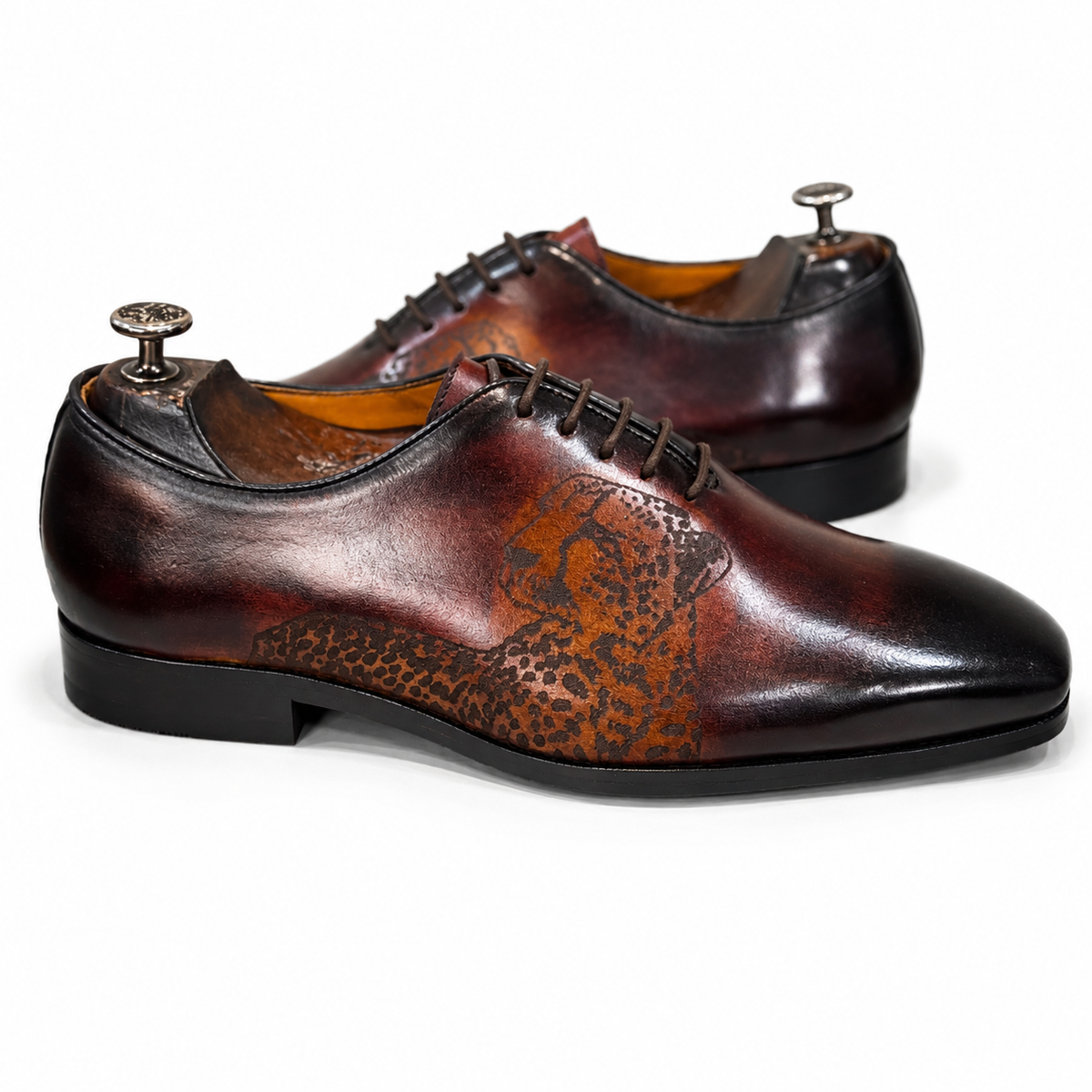 Hand-Painted Leather Oxford Shoes | Brown Designer Luxury Dress Shoes