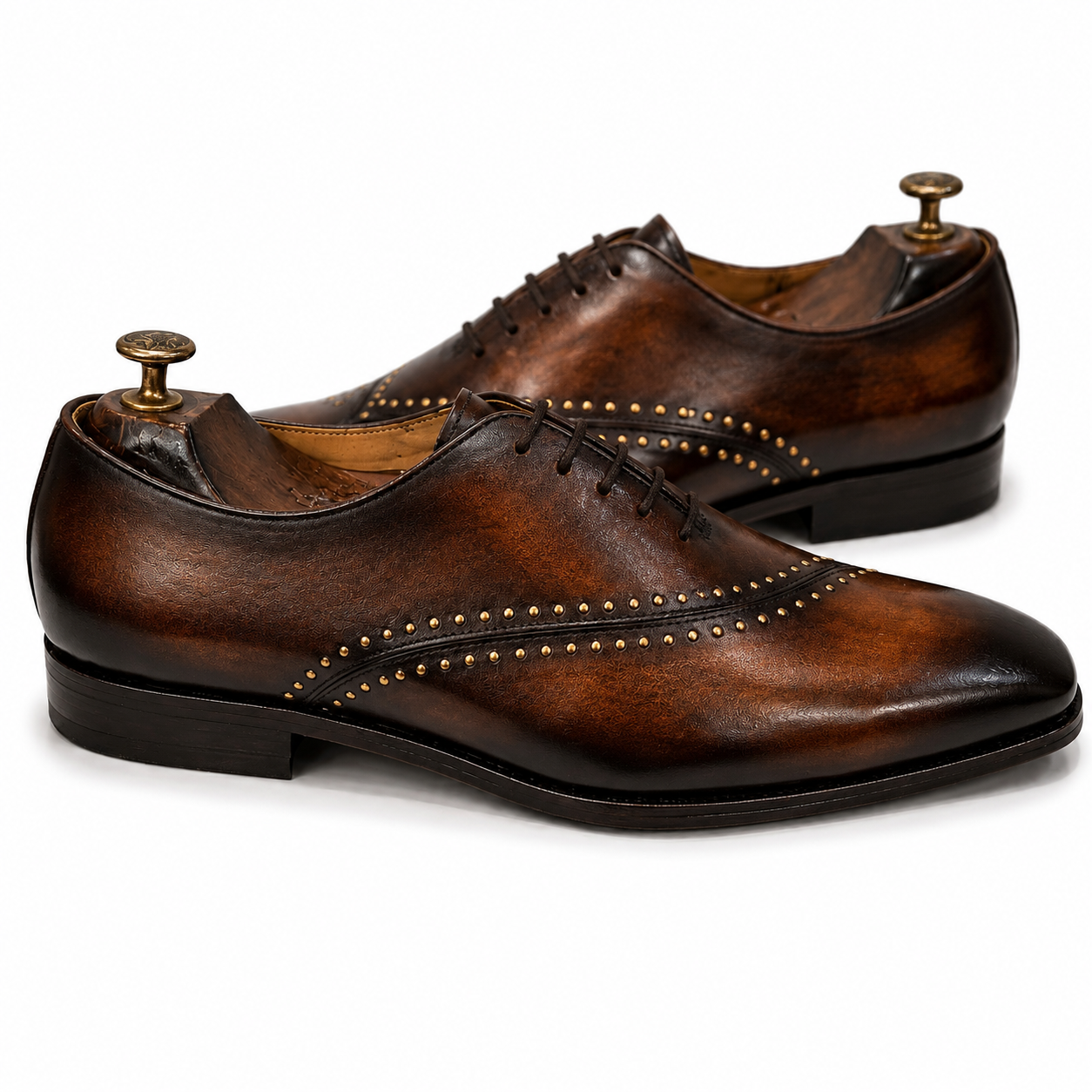 Royal Cognac Studded Hand Patina Oxford Shoes
