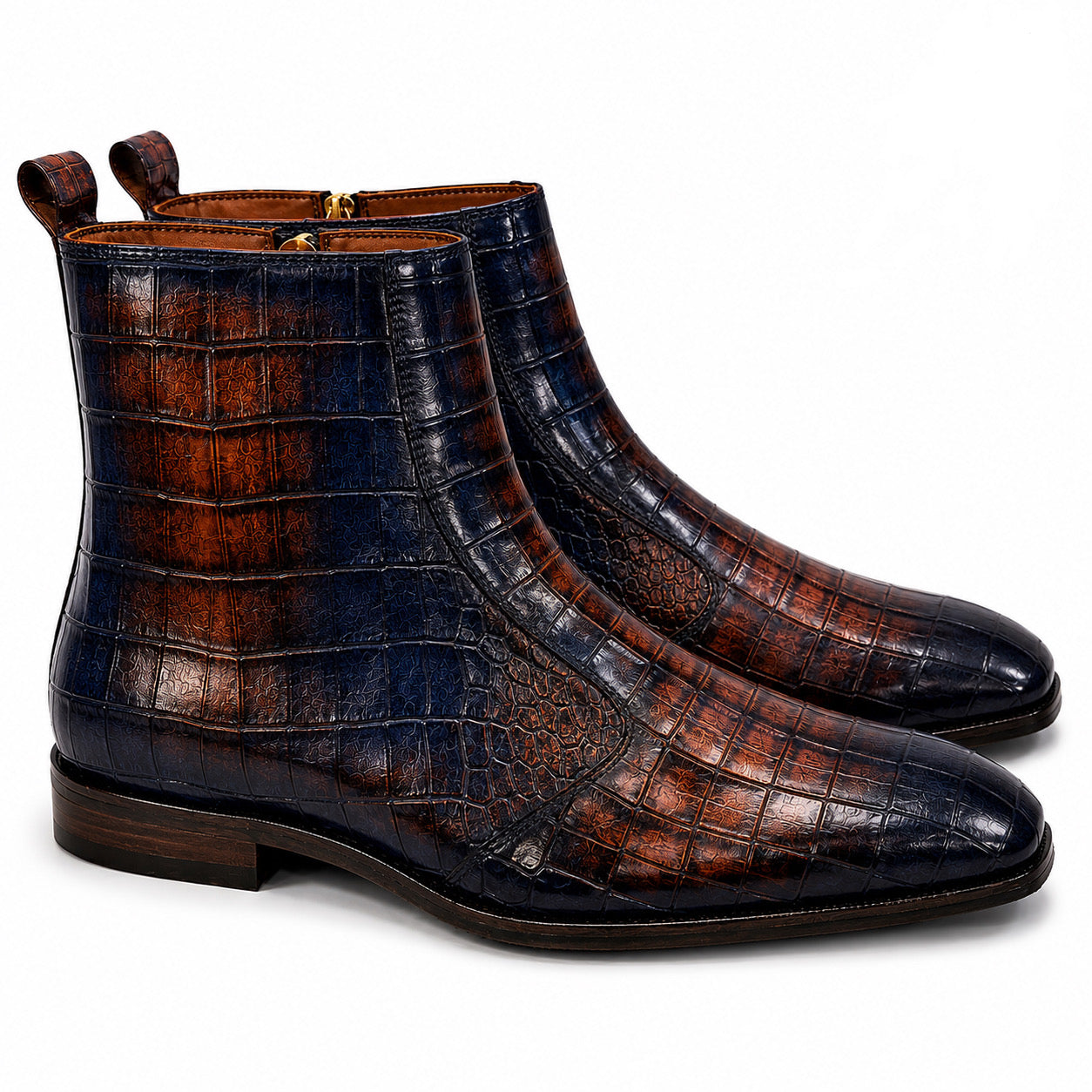 Midnight Ember Croco Patina Leather Ankle Boots