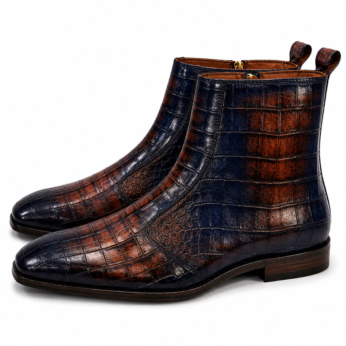 Midnight Ember Croco Patina Leather Ankle Boots
