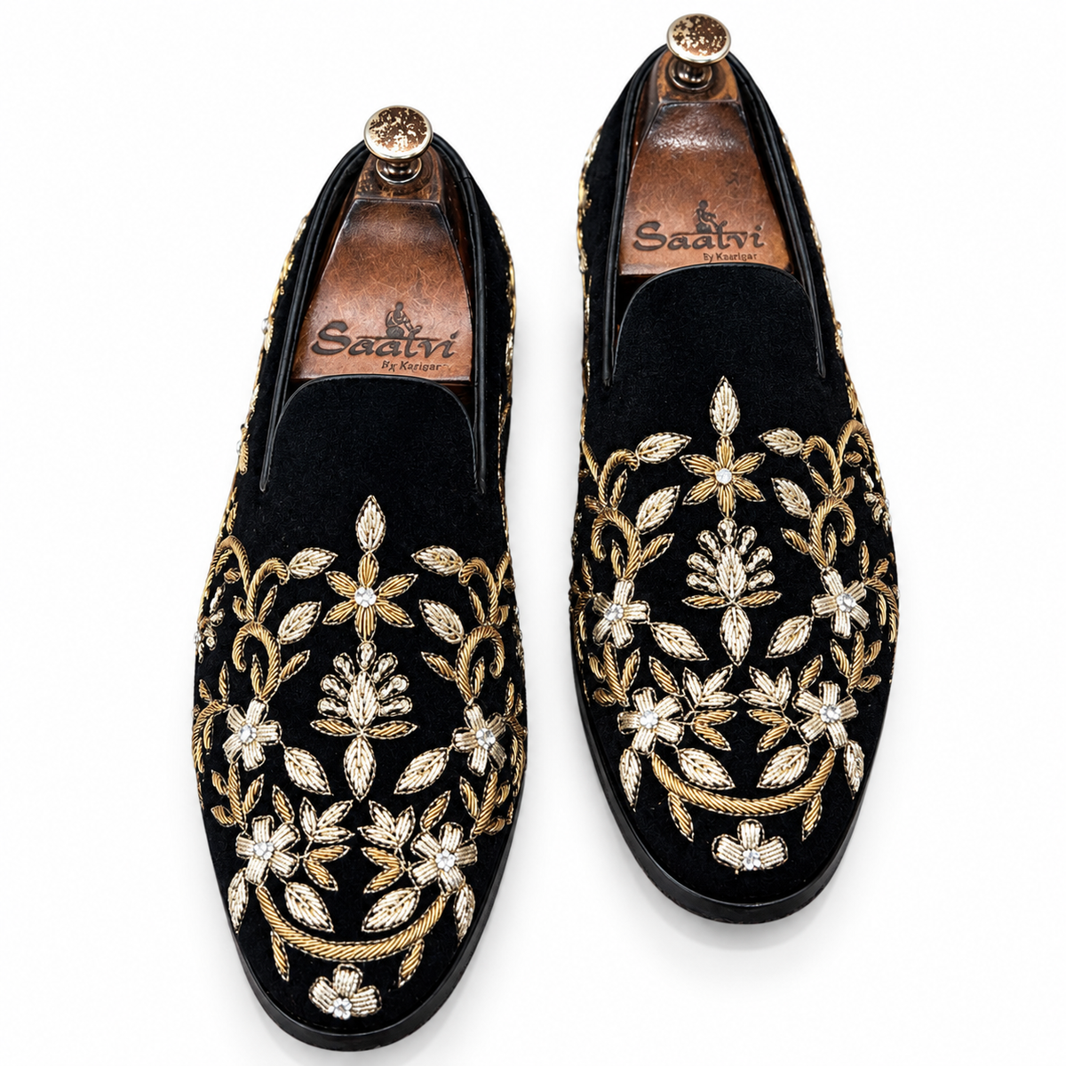 Noor Black Embroidered Velvet Loafers
