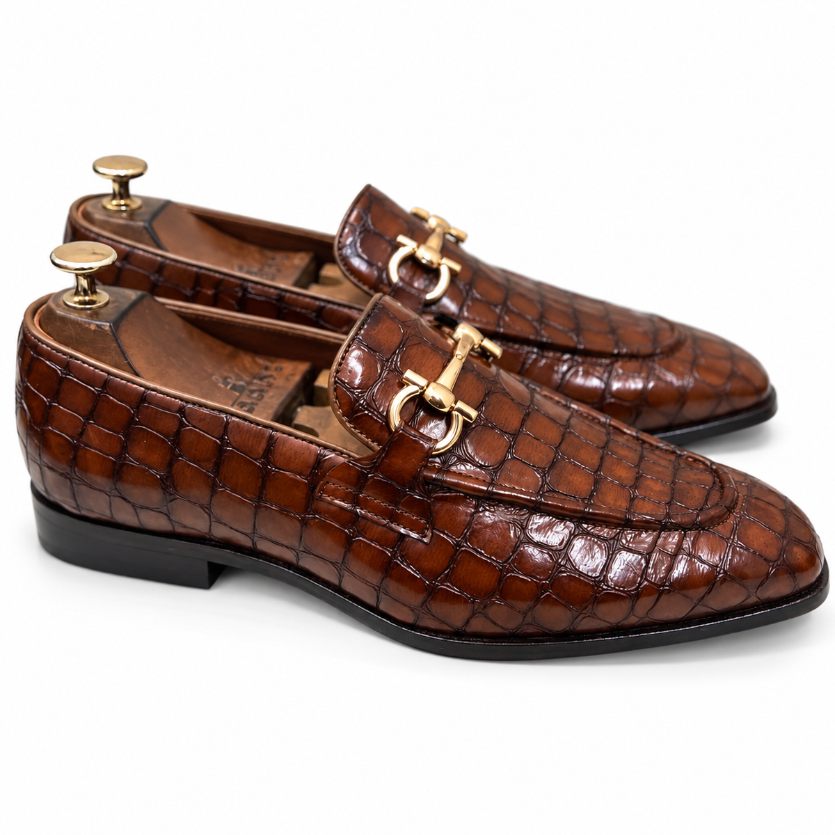 Cognac Croc Horsebit Loafers