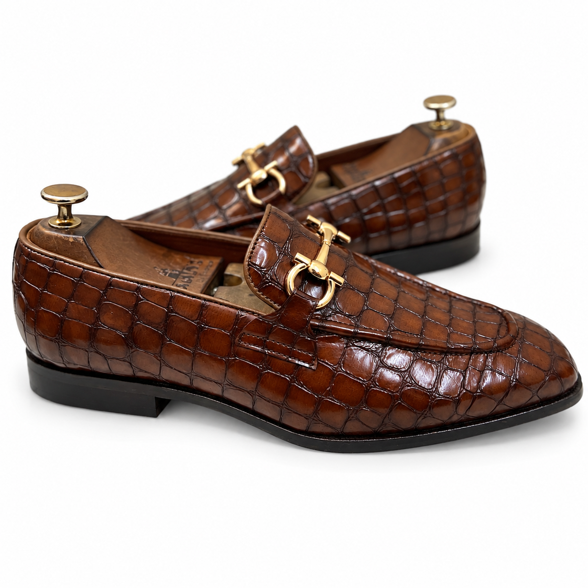 Cognac Croc Horsebit Loafers