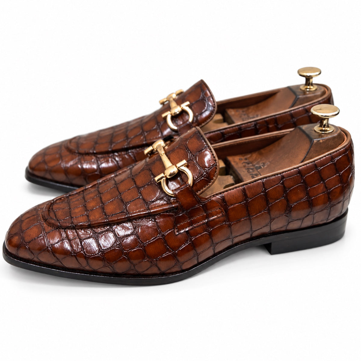 Cognac Croc Horsebit Loafers