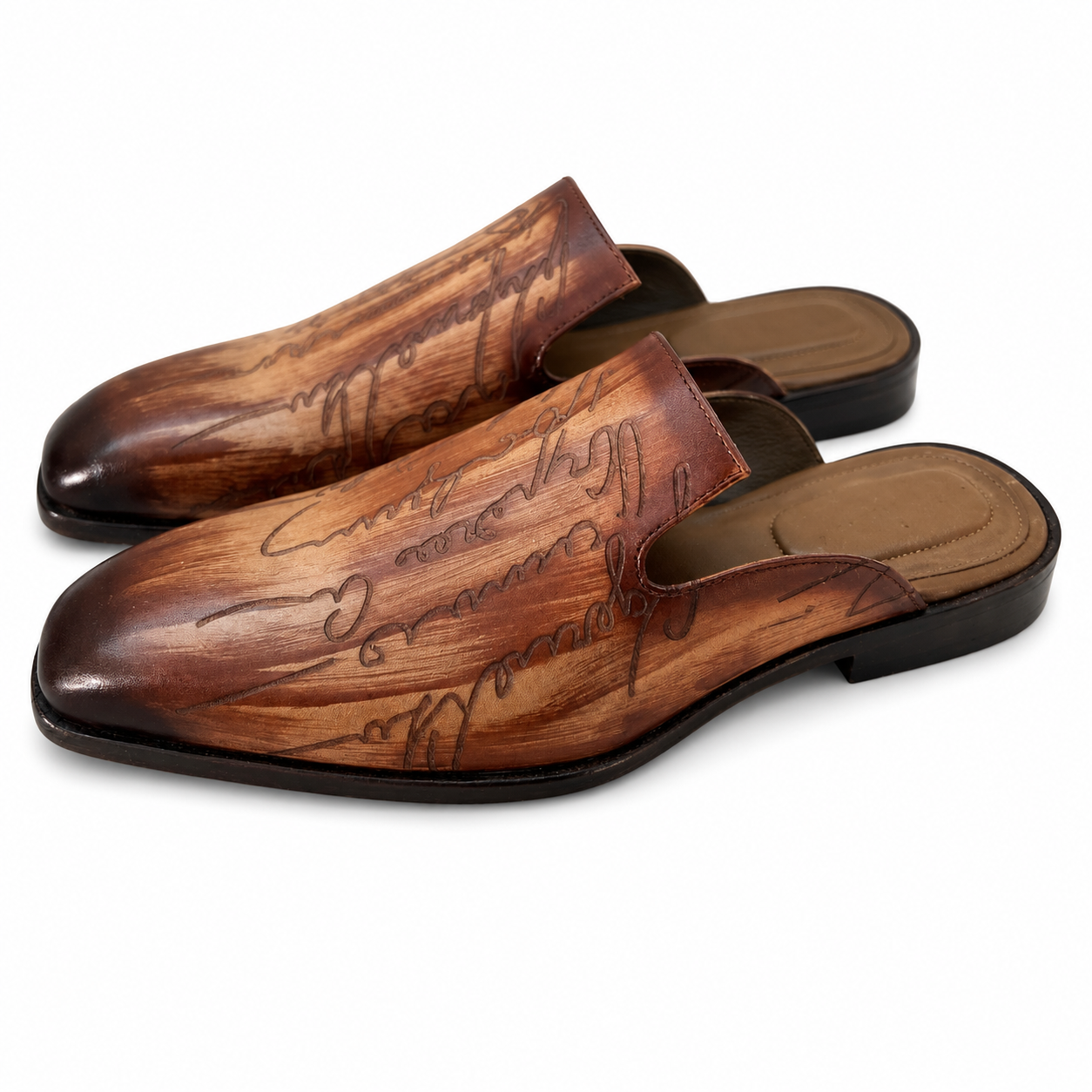 Heritage Script Mules – Hand Patina Leather