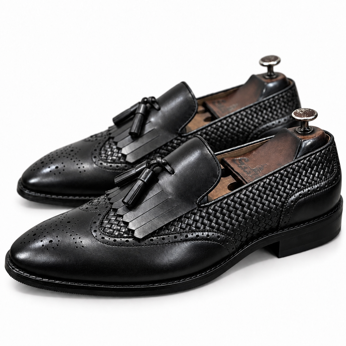 Noir Sovereign Woven Kiltie Tassel Loafers