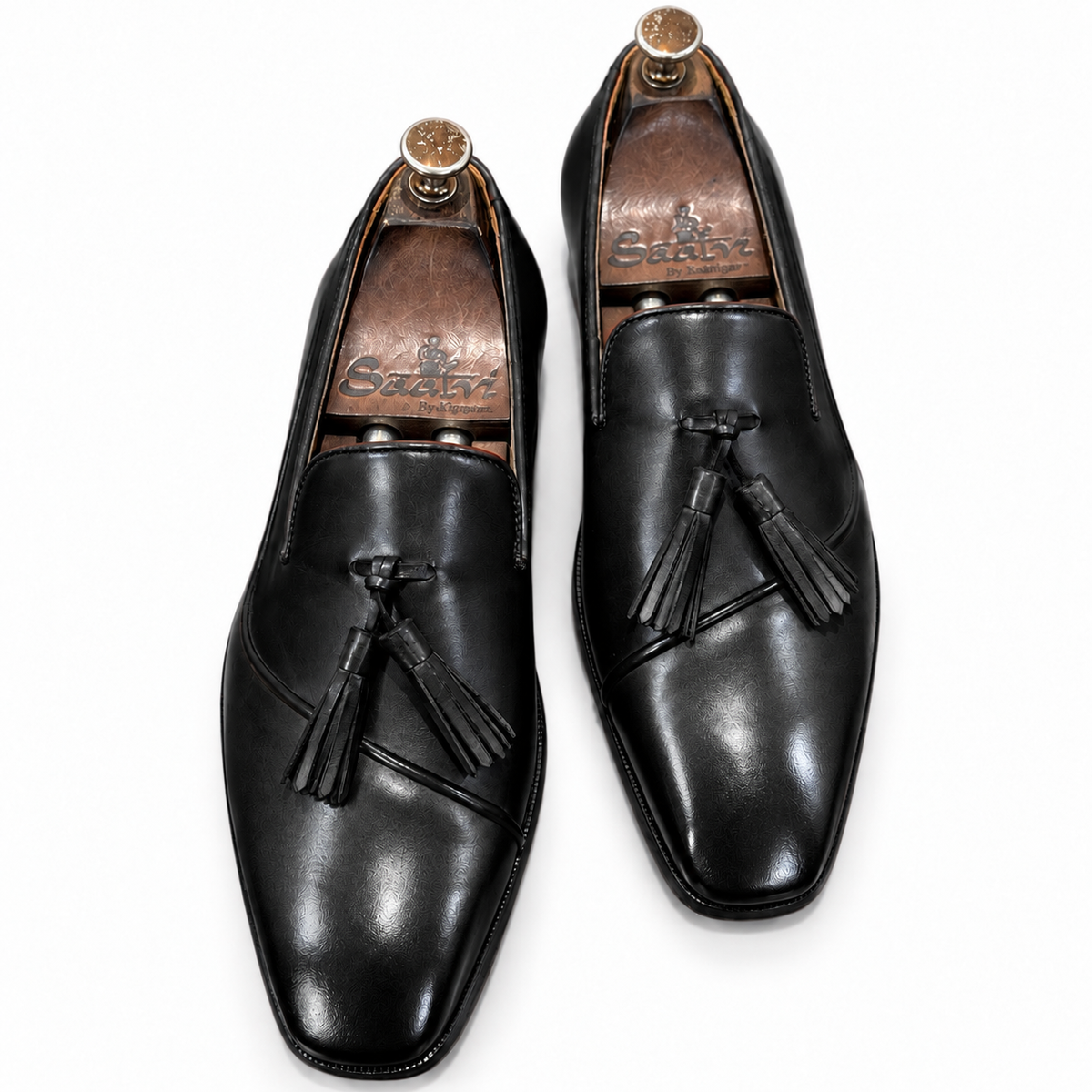 Noir Obsidian Patterned Tassel Loafers