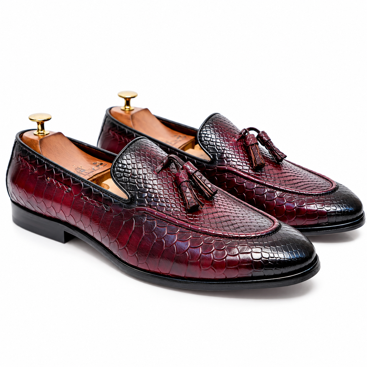 Bordeaux Nocturne Croco Tassel Loafers