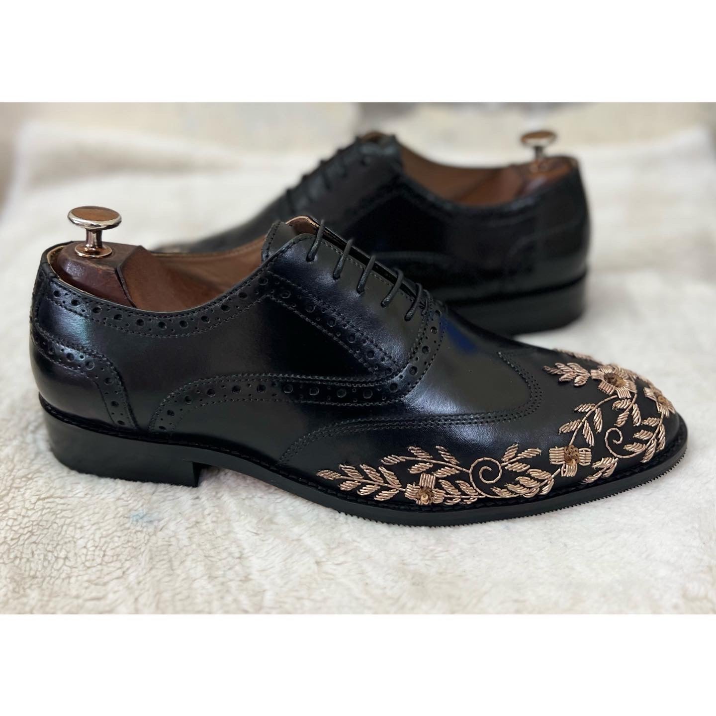 Golden Zardosi Wingtip Black Lace ups