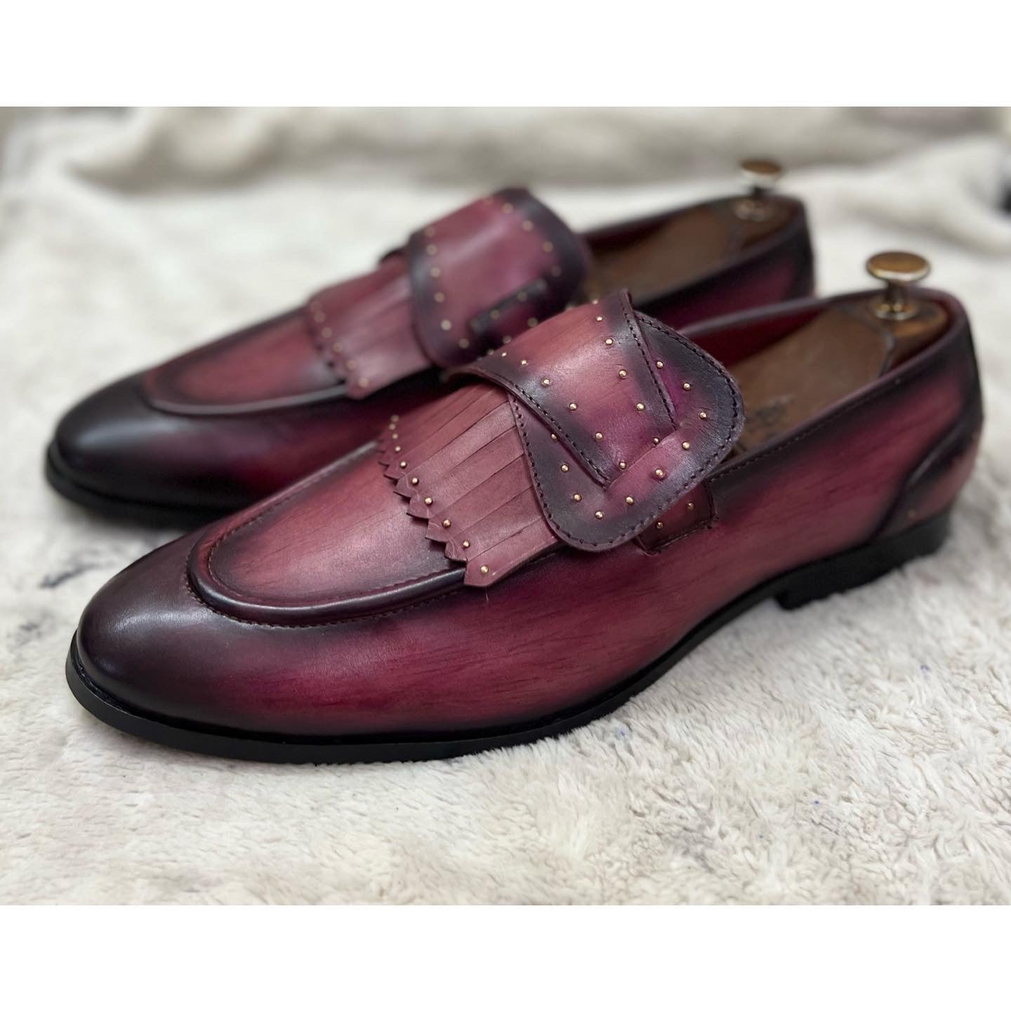 Butterfly Loafers With Fringes Purple Hand Patined Patina