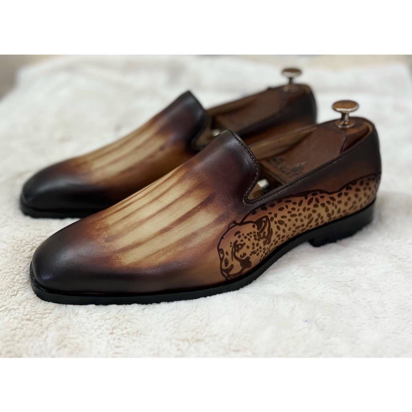 Tan Hand Patina Loafers Tiger