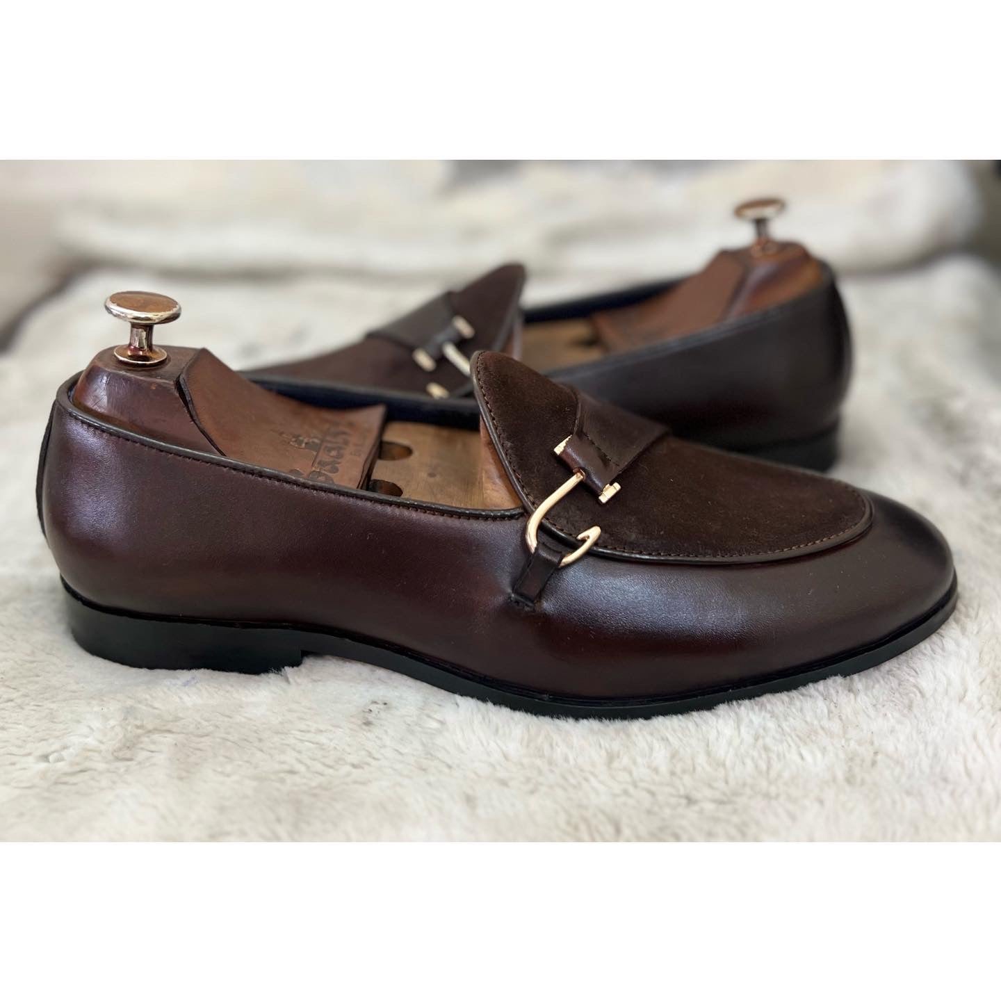 Cognac Suede Saddle Belgian Loafer
