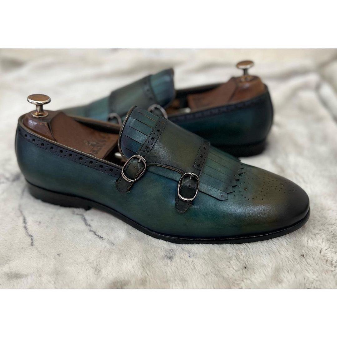 Double Strap Monk Fringes Aqua