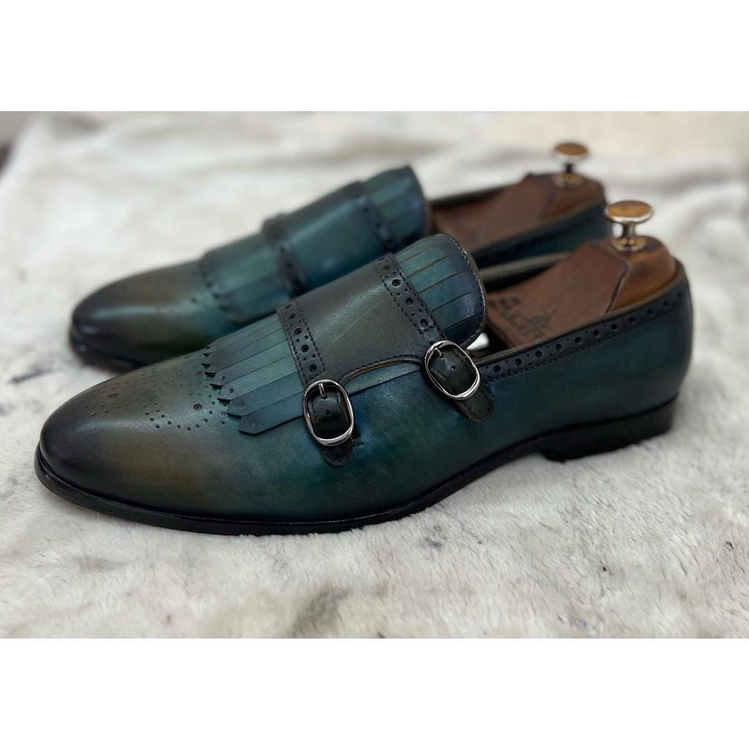 Double Strap Monk Fringes Aqua