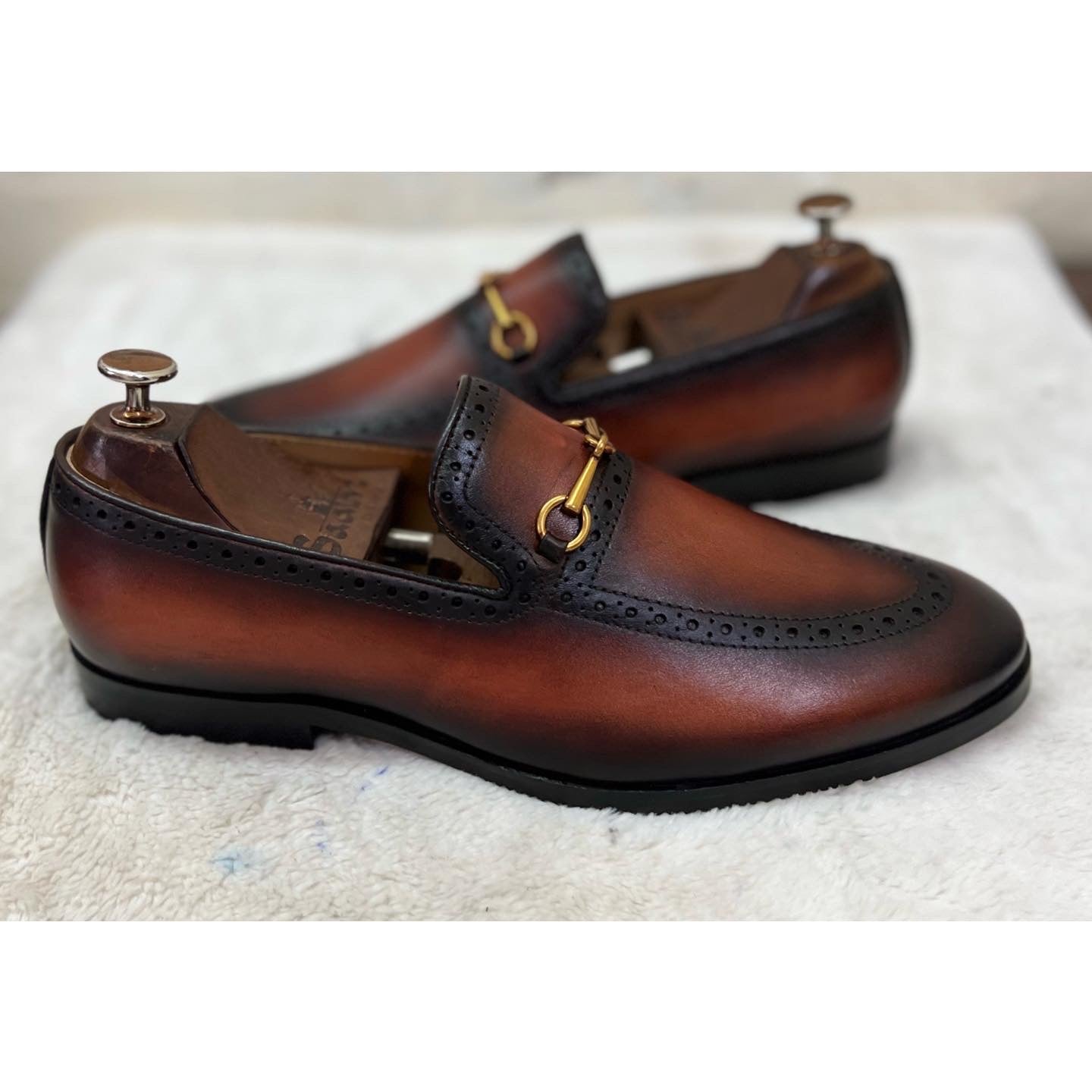 Semi Brogue Horsebit Loafers Tan