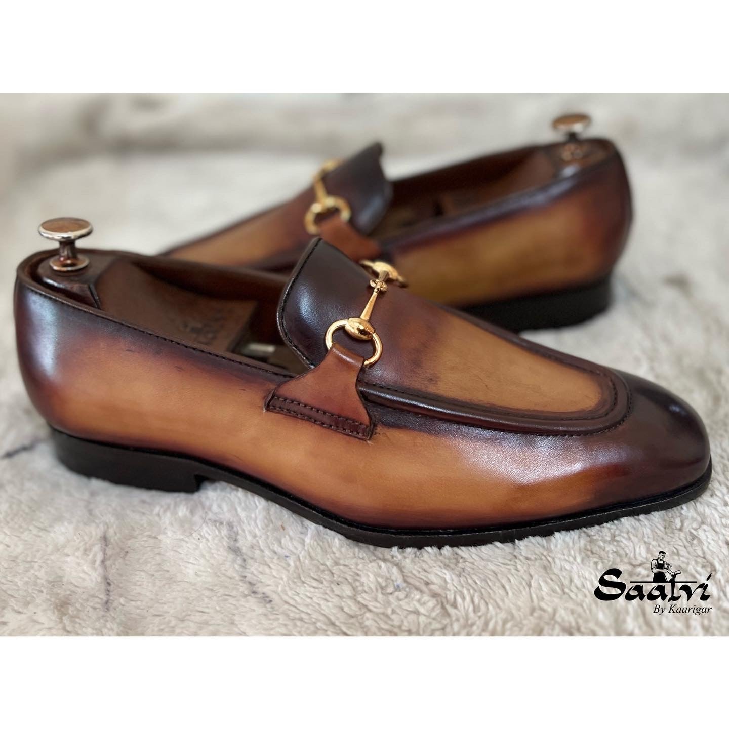 Saalvi Bespoke Custom Men's Tan Patina Loafers