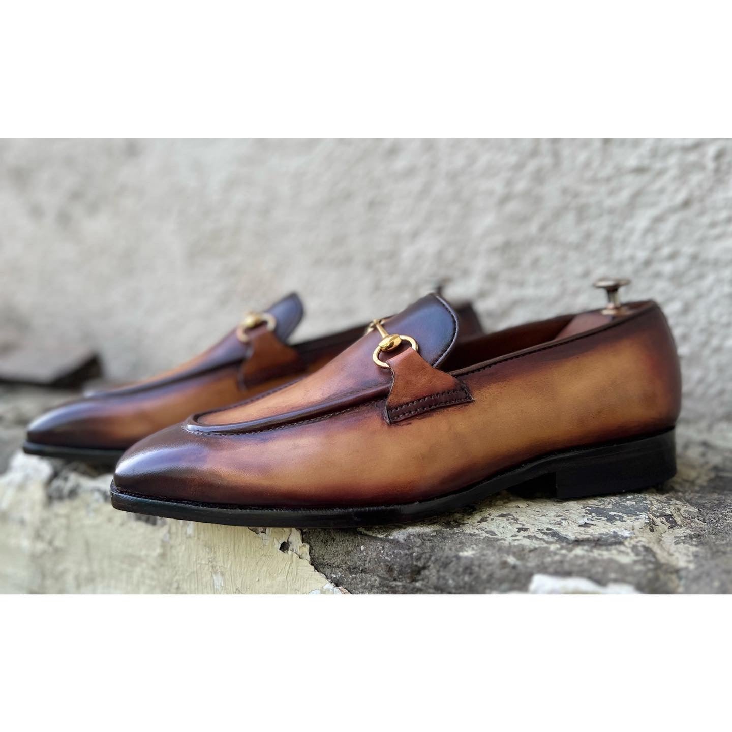 Saalvi Bespoke Custom Men's Tan Patina Loafers