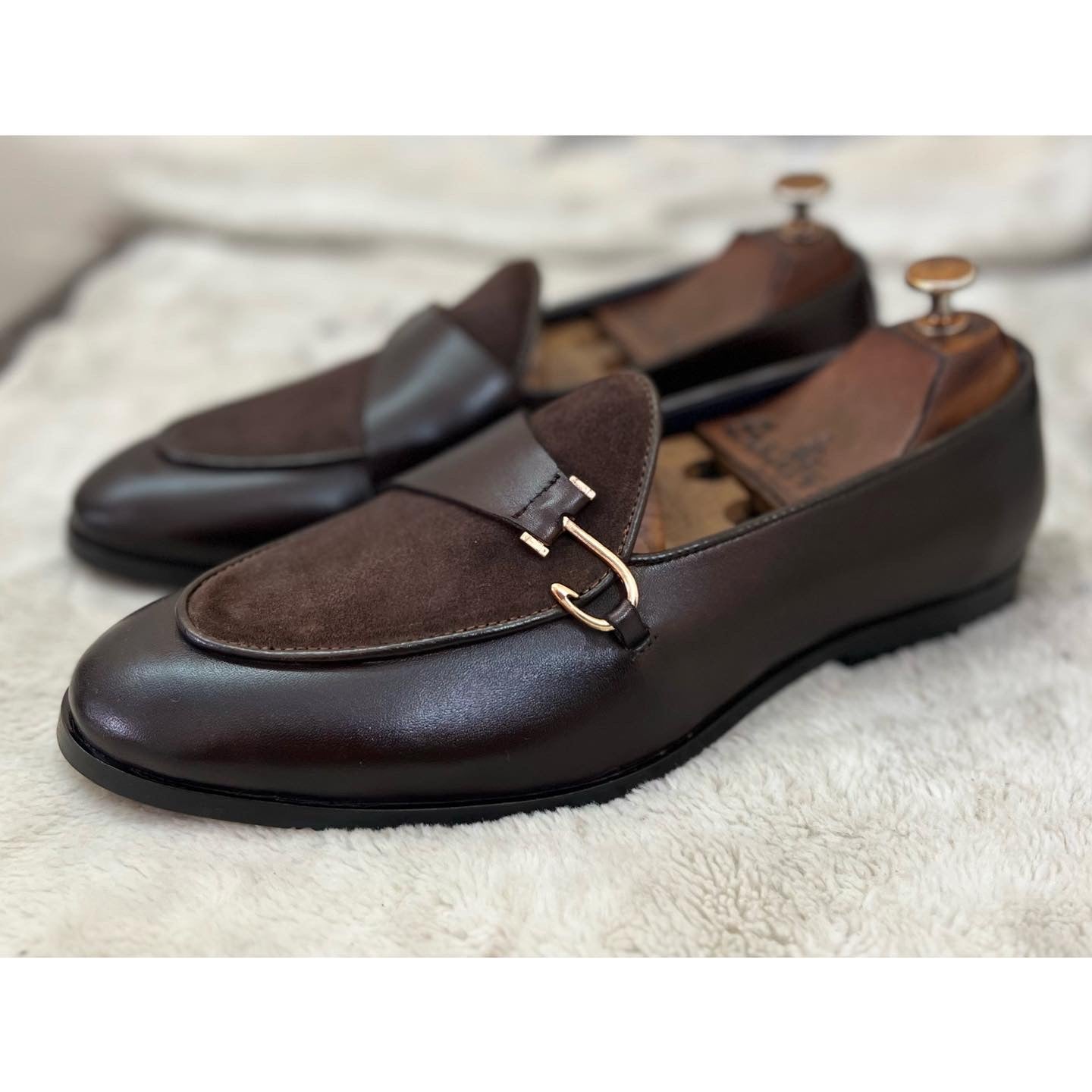 Cognac Suede Saddle Belgian Loafer