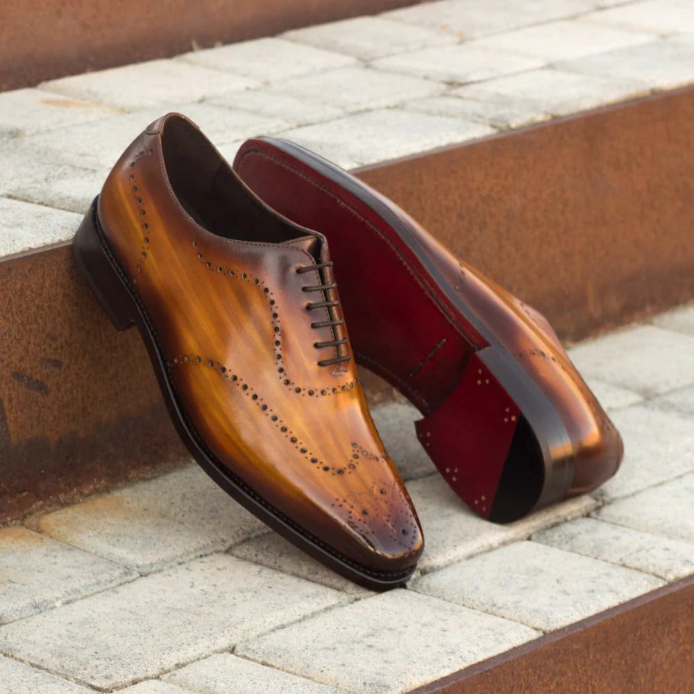 Side Lace-Up Wholecut Oxfords in Cognac
