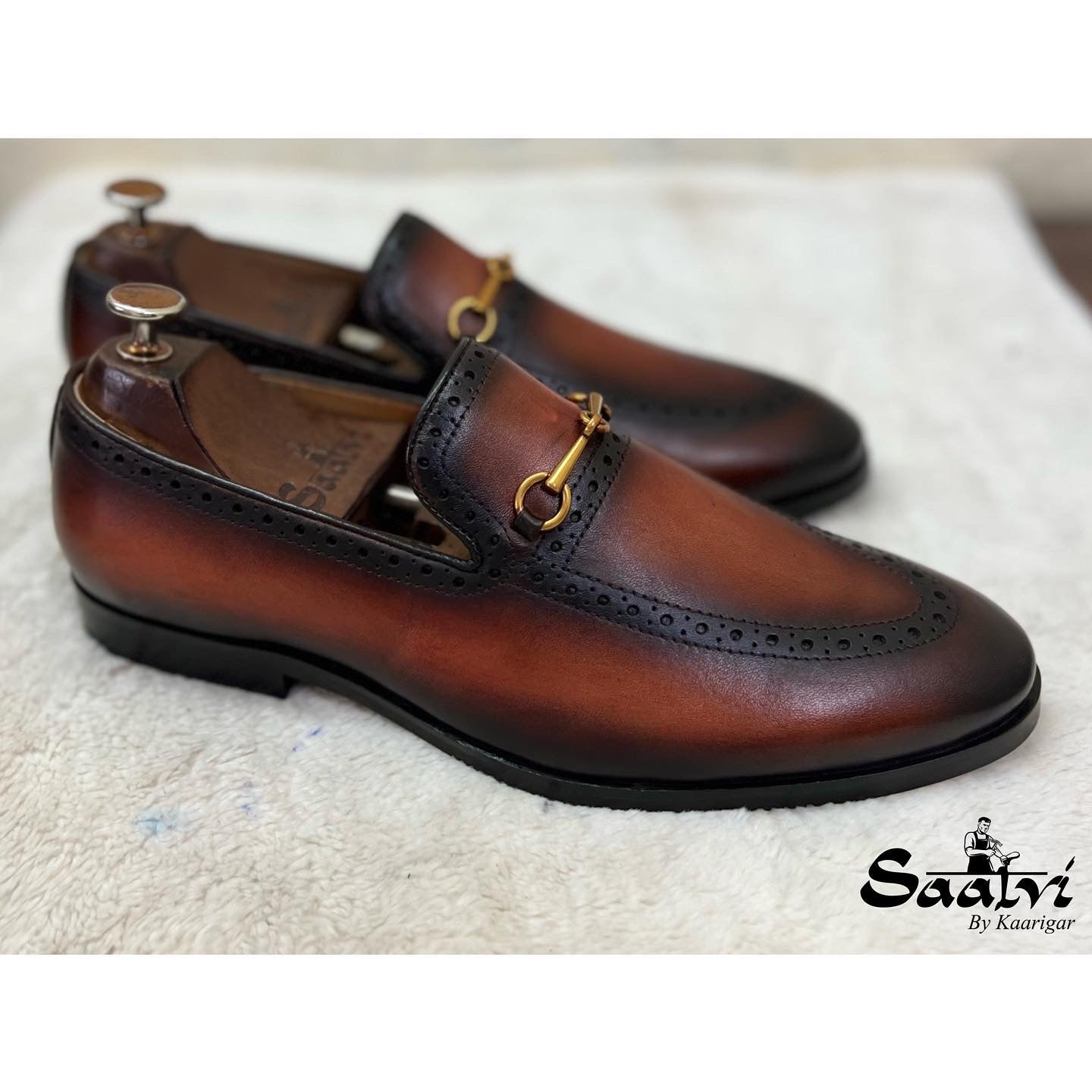 Semi Brogue Horsebit Loafers Tan
