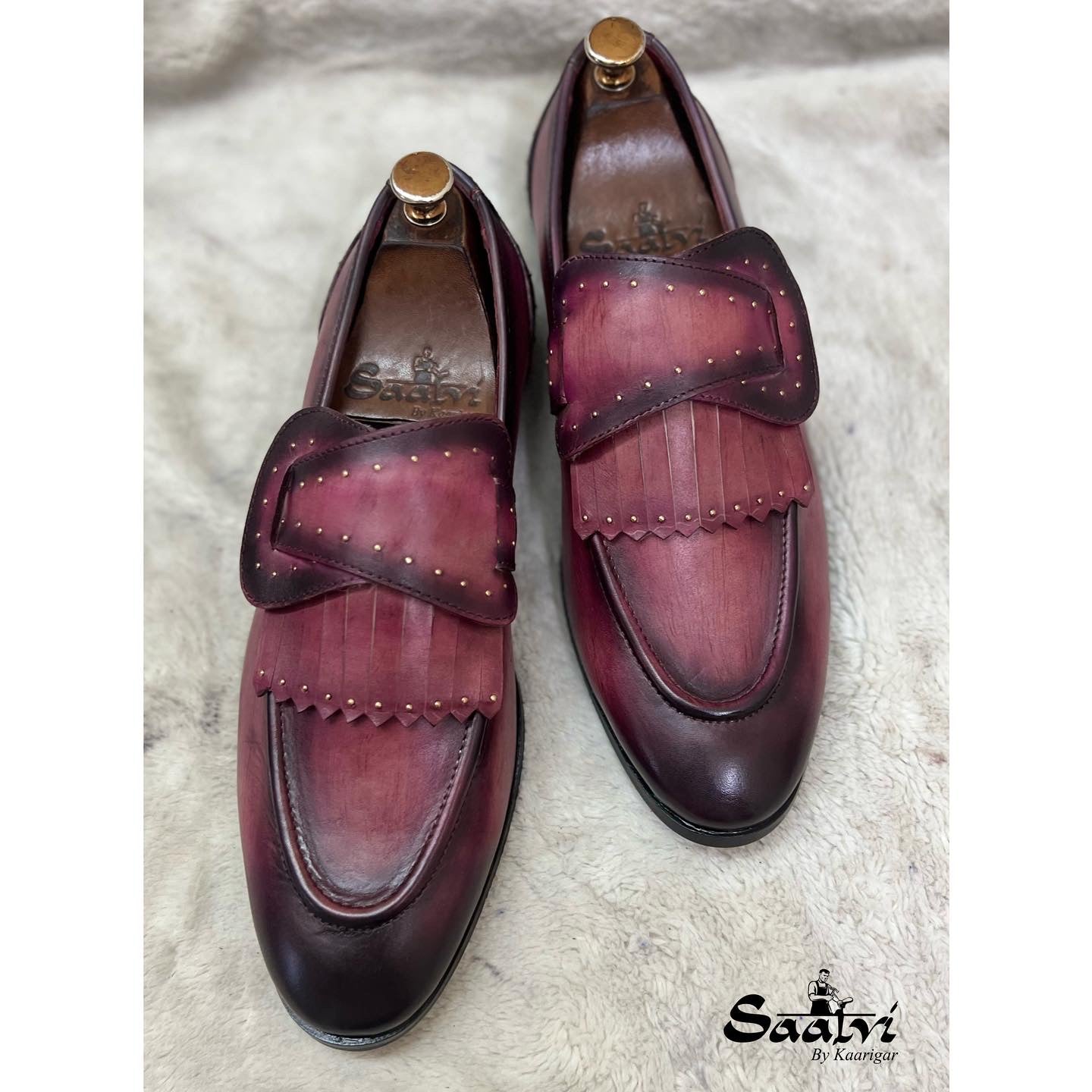 Butterfly Loafers With Fringes Purple Hand Patined Patina