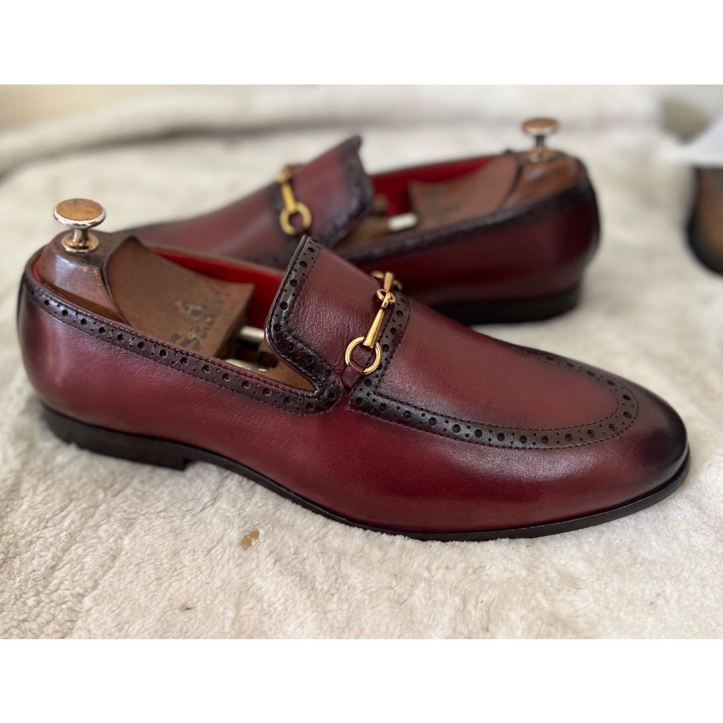 Semi Brogue Horsebit Loafers Bordo