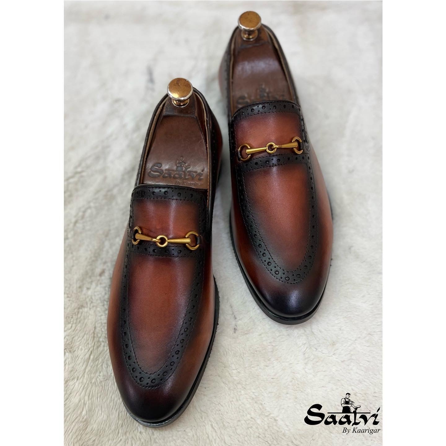 Semi Brogue Horsebit Loafers Tan