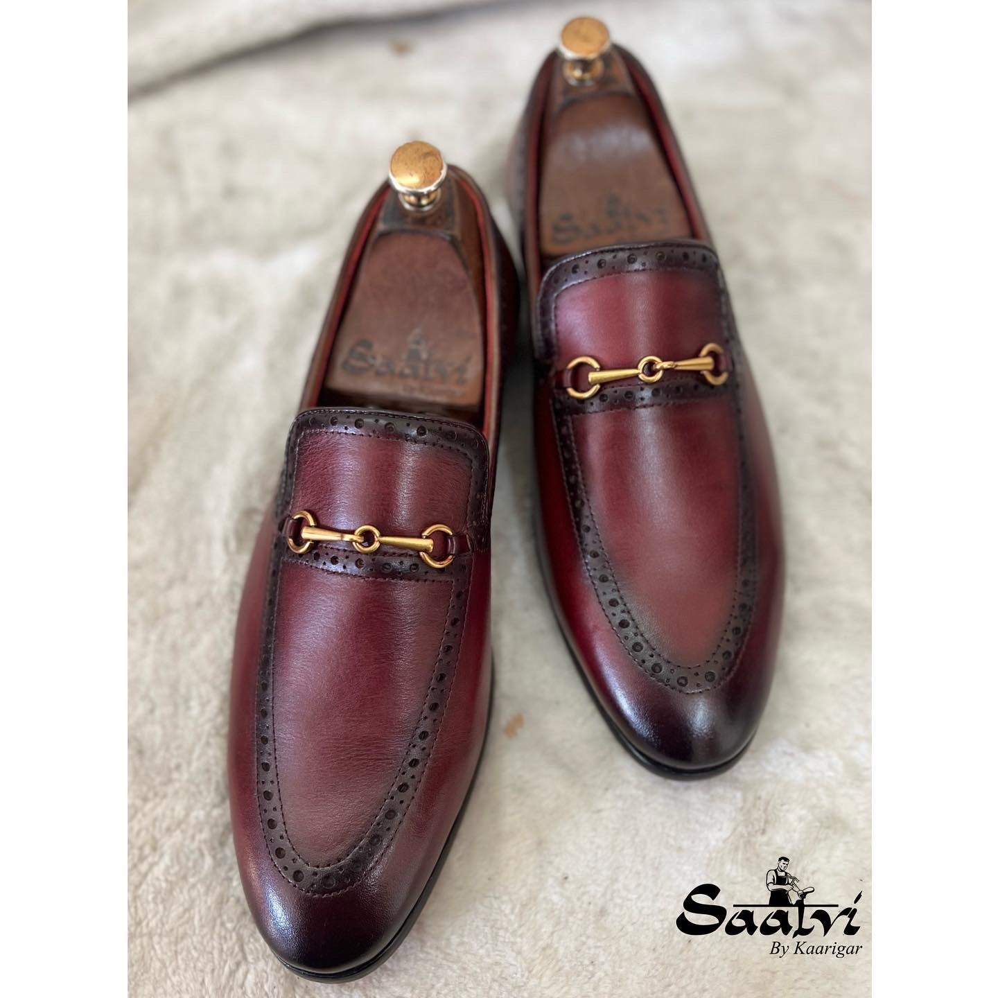 Semi Brogue Horsebit Loafers Bordo