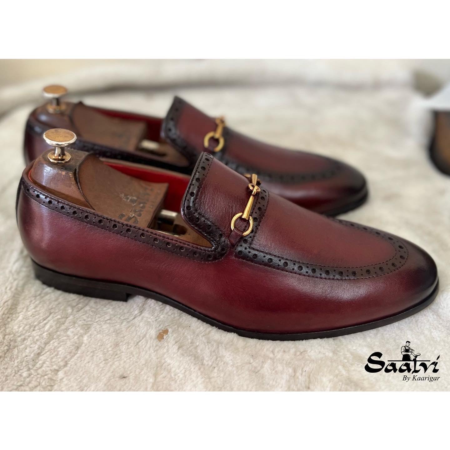 Semi Brogue Horsebit Loafers Bordo