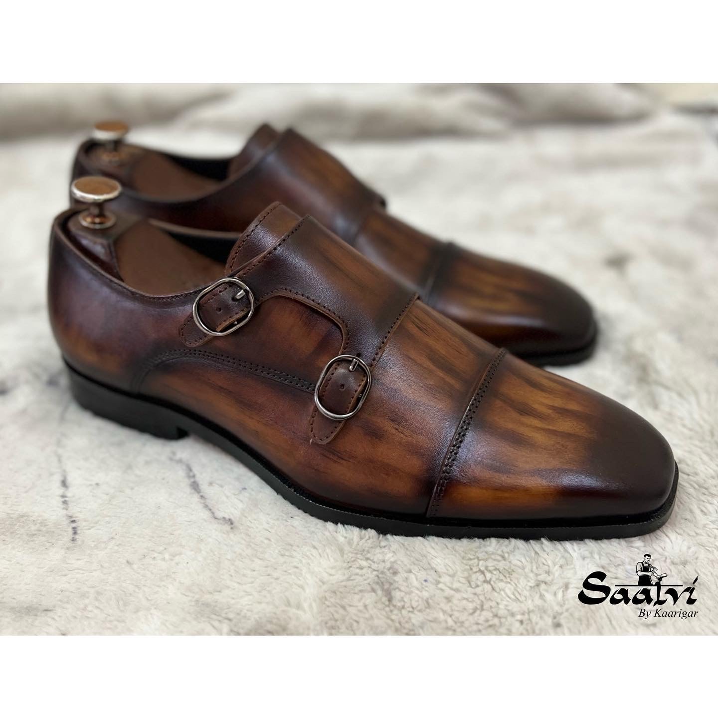 Double Monk Strap Tan Hand Patina