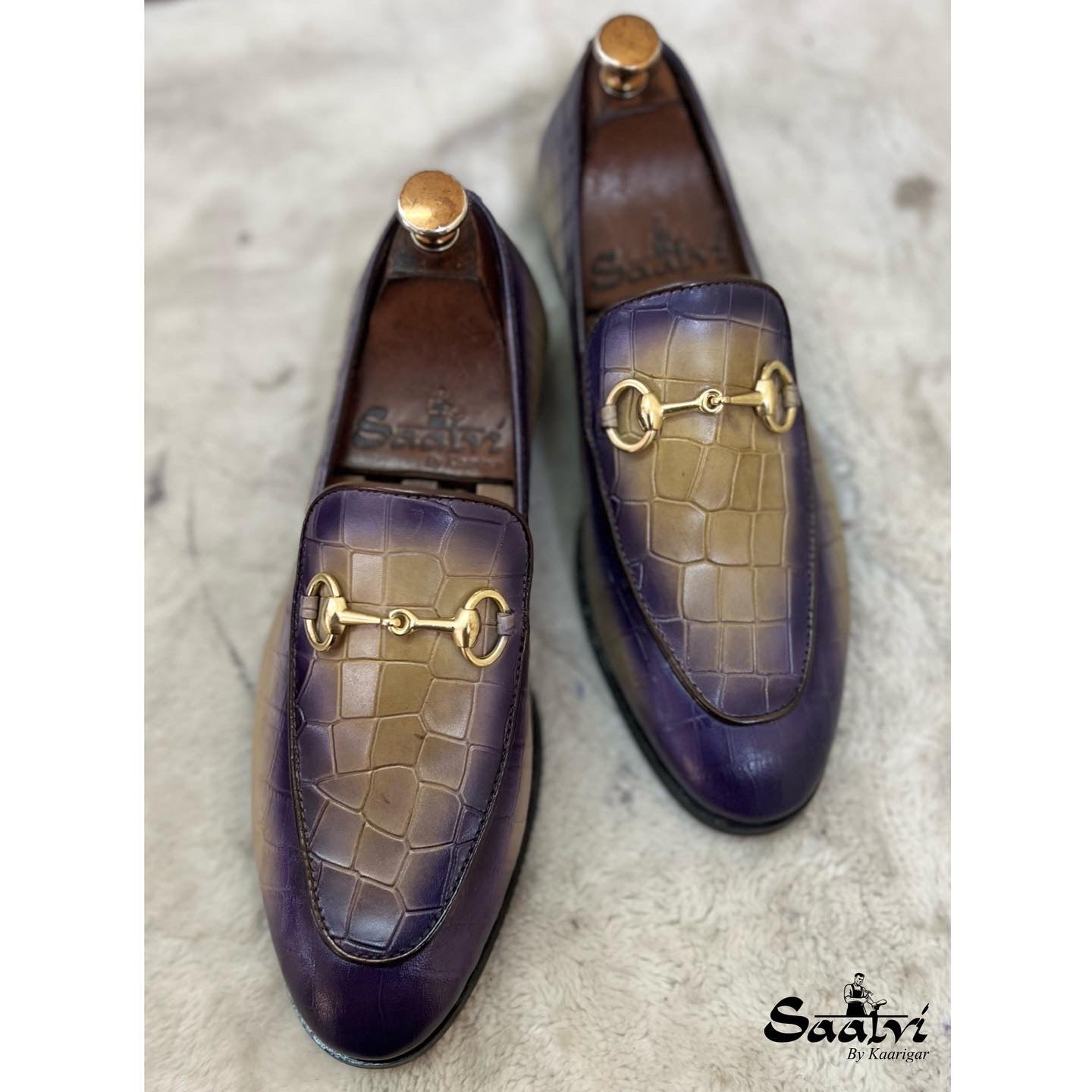 Horsebit Loafers Croco - Yellow Purple