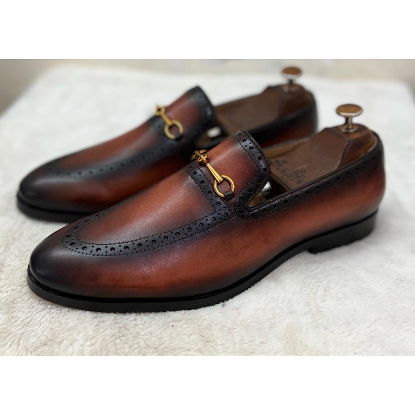 Semi Brogue Horsebit Loafers Tan