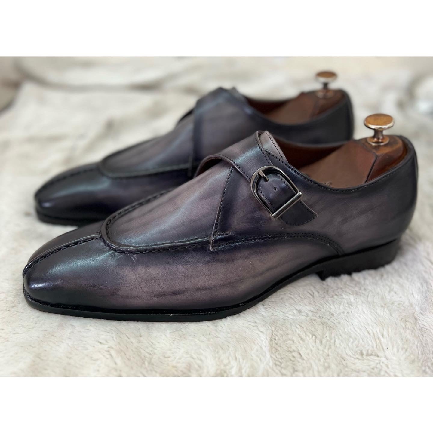 Single Monk Strap Grey - Hand Patina