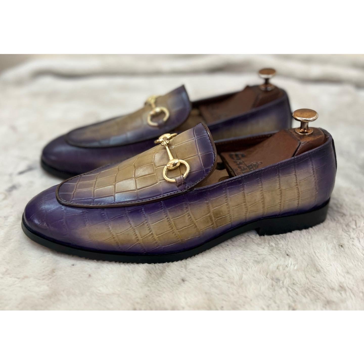 Purple Croco Horsebit Loafers for Men – Luxury Leather Slip-On Formal Shoes